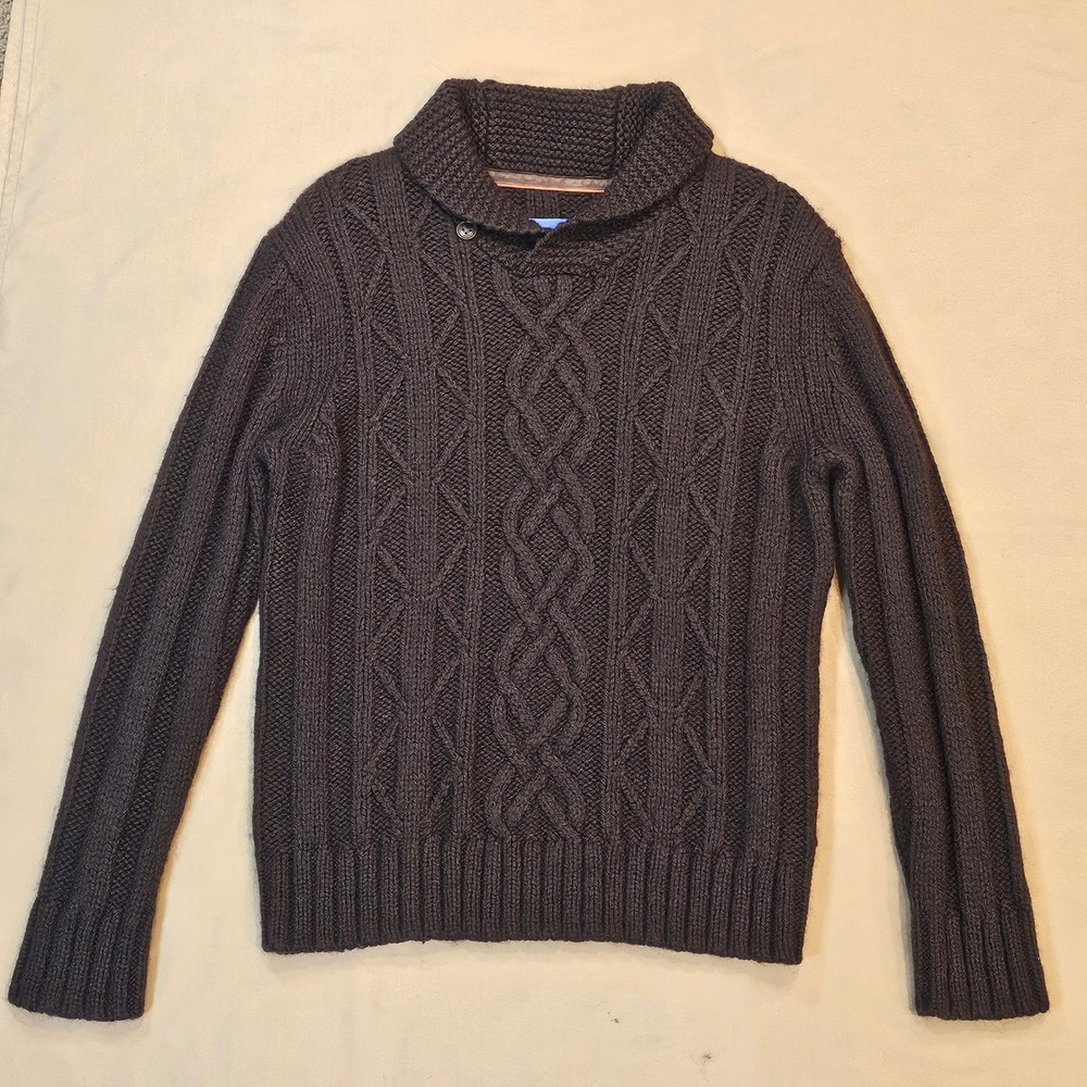 Tommy Bahama Brown Wool Blend Cable Knit Shawl Collar Sweater Womens Medium
